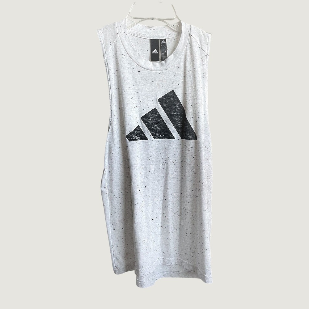 Adidas Womens Speckled Muscle Tank Top White Black Logo Sleeveless Size S